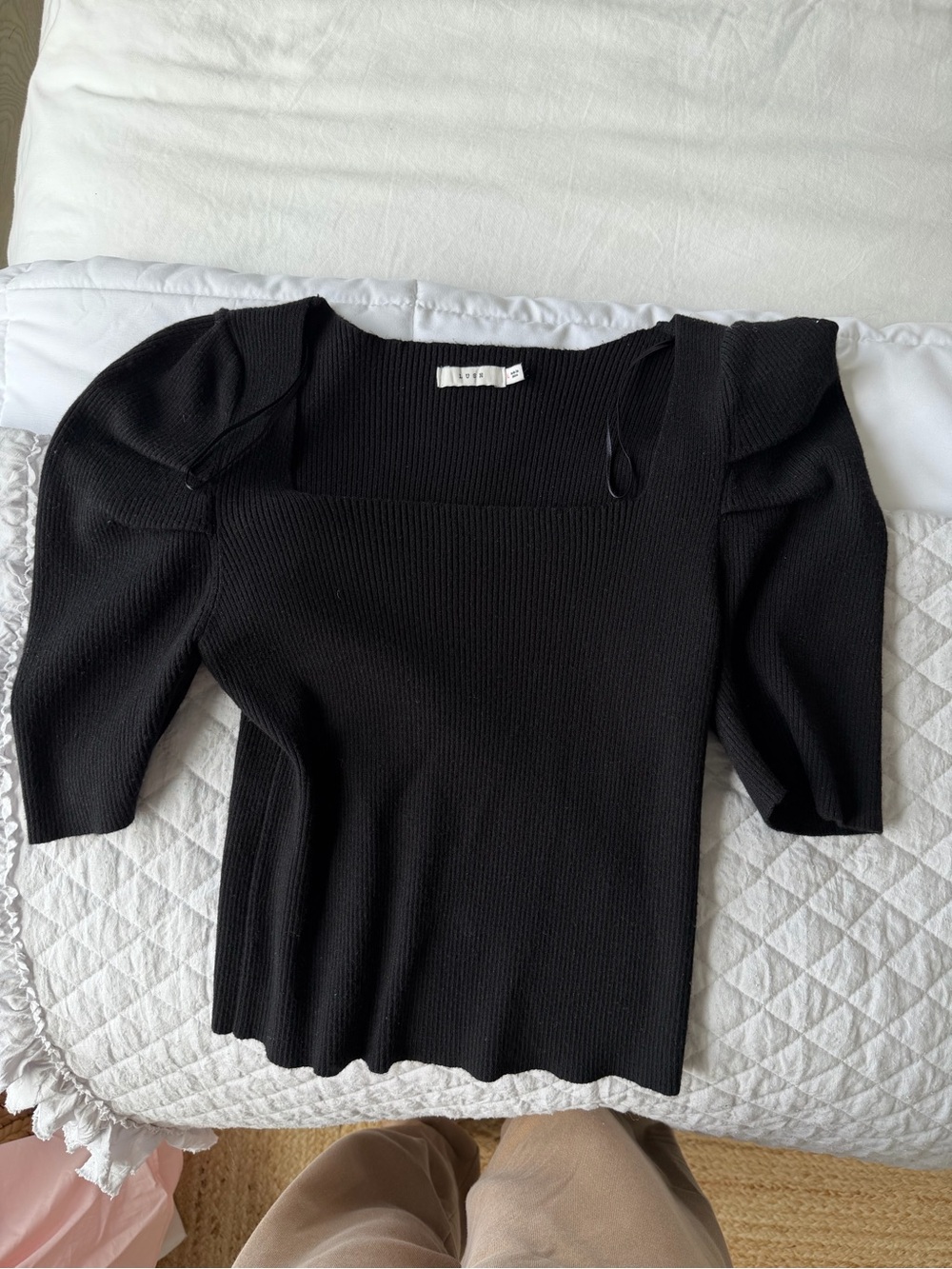 Lush Black Ribbed Square Neck Top